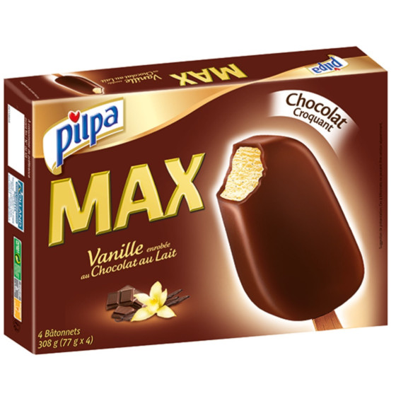 GLACE VANILLE ENROBEE AU CHOCOLAT AU LAIT MAX PILPA 300G