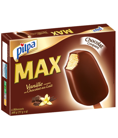 GLACE VANILLE ENROBEE AU CHOCOLAT AU LAIT MAX PILPA 300G