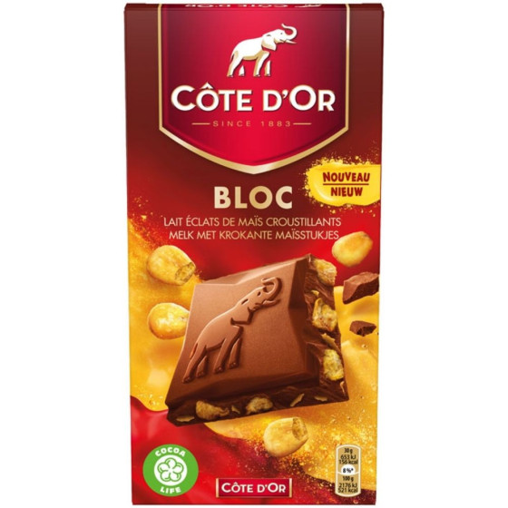 CHOCOLAT BLOC LAIT ECLATS DE MAIS CROUSTILLANTS 180G
