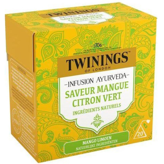 INFUSION TWININGS AYURVEDA SAVEUR MANGUE CITRON VERT 20 SACHETS 30G