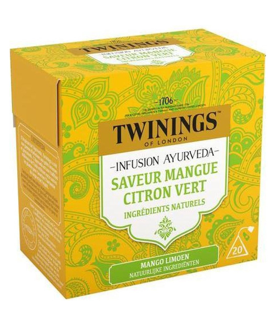 INFUSION TWININGS AYURVEDA SAVEUR MANGUE CITRON VERT 20 SACHETS 30G