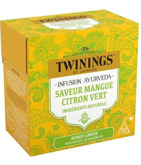 INFUSION TWININGS AYURVEDA SAVEUR MANGUE CITRON VERT 20 SACHETS 30G