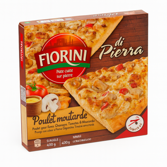 PIZZA POULET MOUTARDE PATE CUITE SUR PIERRE FIORINI 400G