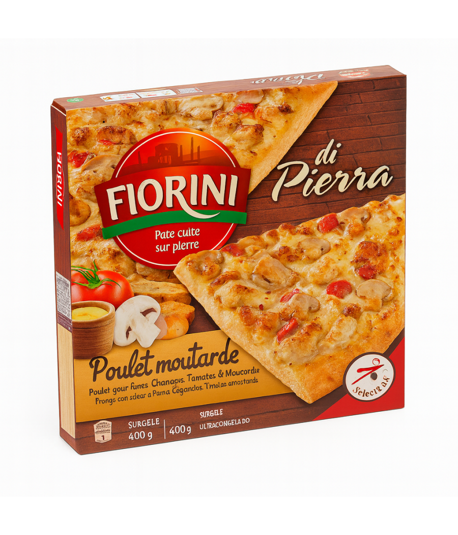 PIZZA POULET MOUTARDE PATE CUITE SUR PIERRE FIORINI 400G