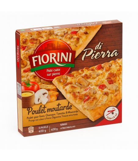 PIZZA POULET MOUTARDE PATE CUITE SUR PIERRE FIORINI 400G