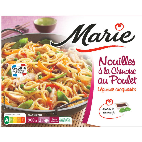 NOUILLES A LA CHINOISE AU POULET LEGUMES CROQUANTS MARIE 900G