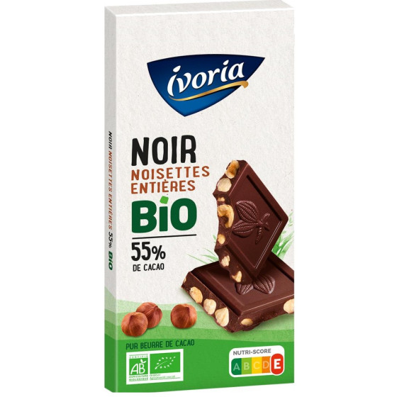 TABLETTE DE CHOCOLAT NOIR AUX NOISETTES ENTIERES BIO IVORIA 200G