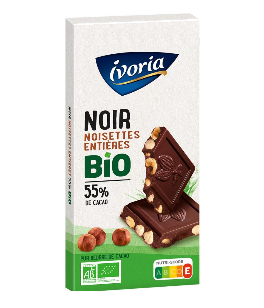 TABLETTE DE CHOCOLAT NOIR AUX NOISETTES ENTIERES BIO IVORIA 200G