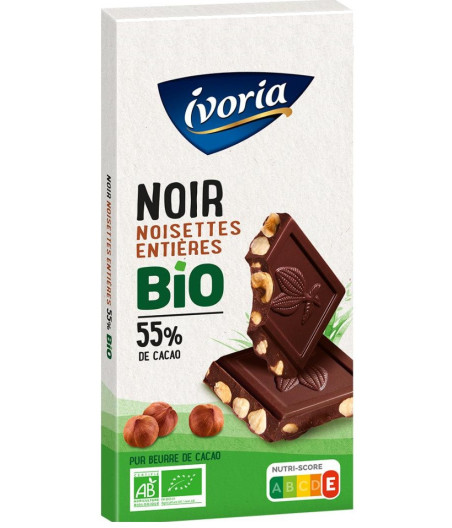 TABLETTE DE CHOCOLAT NOIR AUX NOISETTES ENTIERES BIO IVORIA 200G