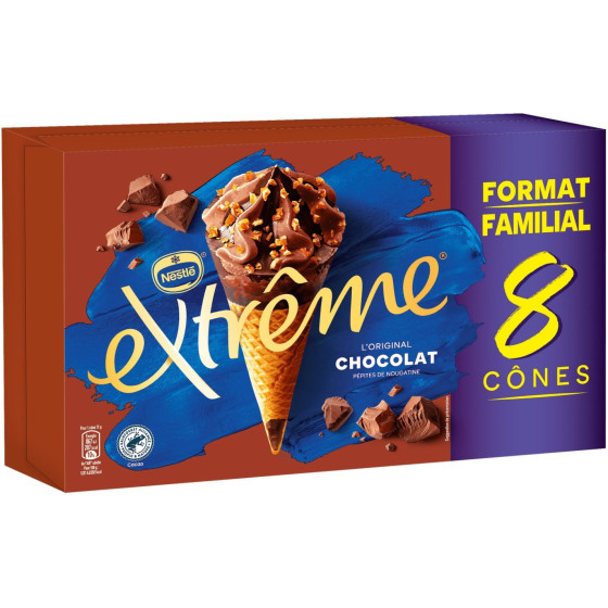 GLACE CONE CHOCOLAT ET PEPITES DE NOUGATINES EXTREME BY NESTLE 568G