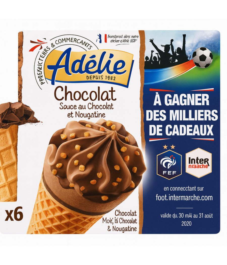 CONE CHOCOLAT SAUCE CHOCOLAT ET NOUGATINE ADELIE X6