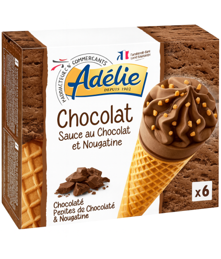 CONE CHOCOLAT SAUCE CHOCOLAT ET NOUGATINE ADELIE X6