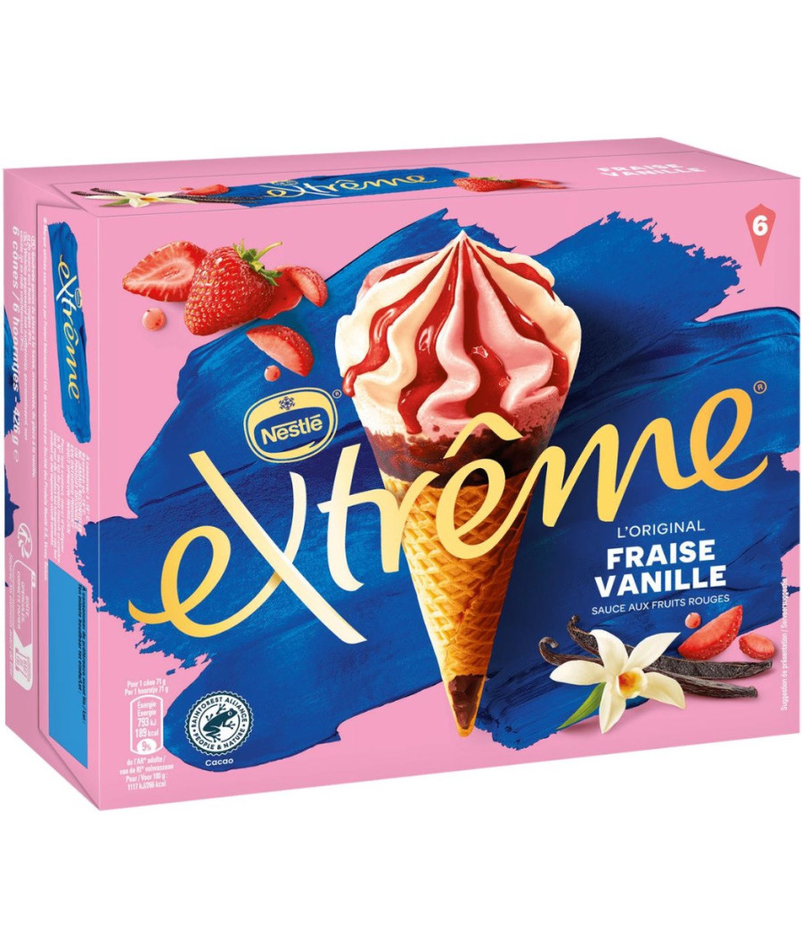 GLACE CONE FRAISE-VANILLE SAUCE AUX FRUITS ROUGES EXTREME BY NESTLE 426G
