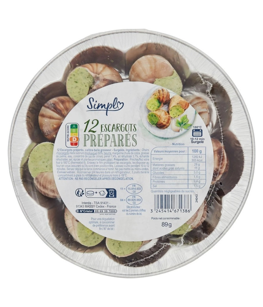 ESCARGOTS HELIX LUCORUM PREPARES CARREFOUR 89G