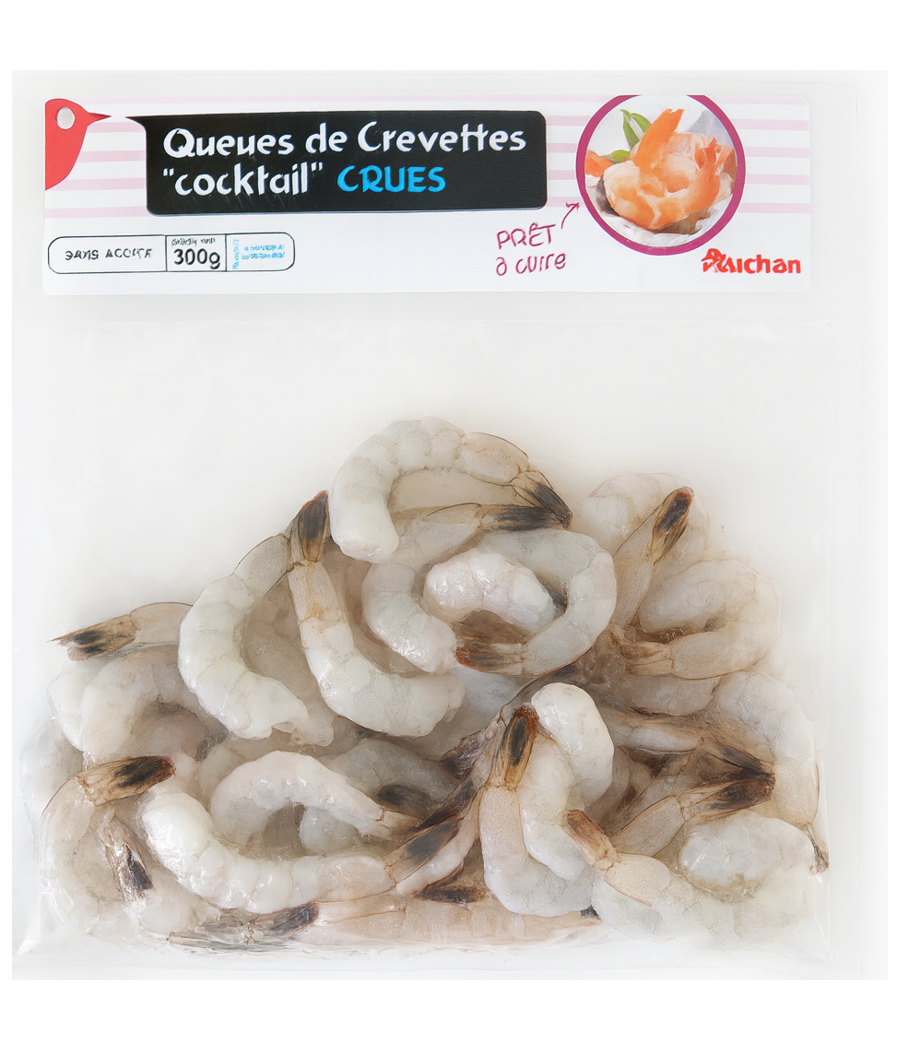QUEUES DE CREVETTES CRUES DECORTIQUEES AUCHAN 300G