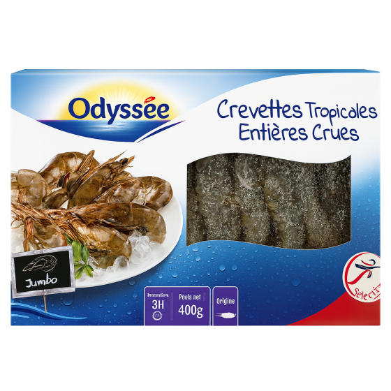 CREVETTES TROPICALES ENTIERES CRUES ODYSSEE 400G