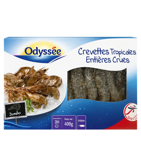 CREVETTES TROPICALES ENTIERES CRUES ODYSSEE 400G