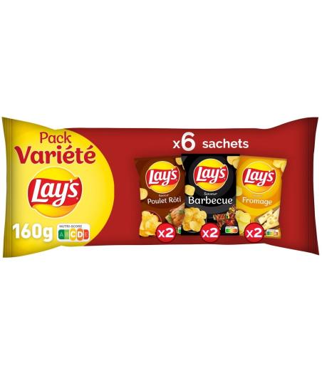 LAY\'S SAVEUR POULET ROTI, BARBECUE 4 X 27,5 G ET EMMENTAL 2 X 25 G 160 G