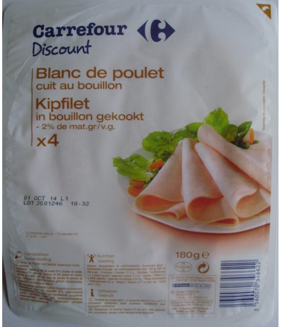 BLANC DE POULET CUIT AU BOUILLON  4T 180 G