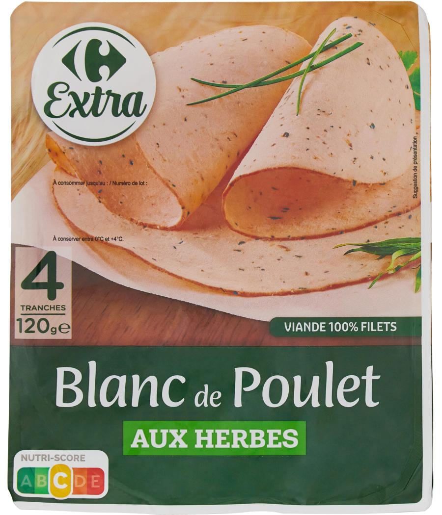BLANC DE POULET AUX HERBES CARREFOUR 120G