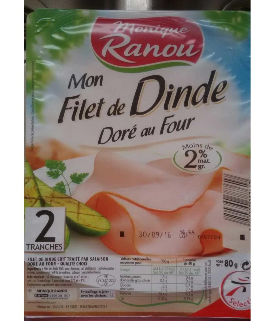 MON FILET DE DINDE DORE AU FOUR 2 TRANCHES 80G