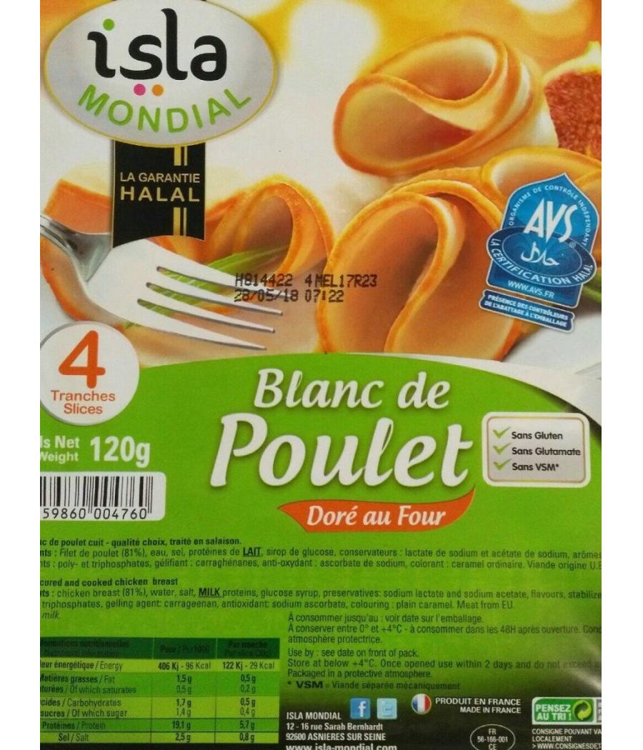 BLANC DE POULET DORE AU FOUR 120G