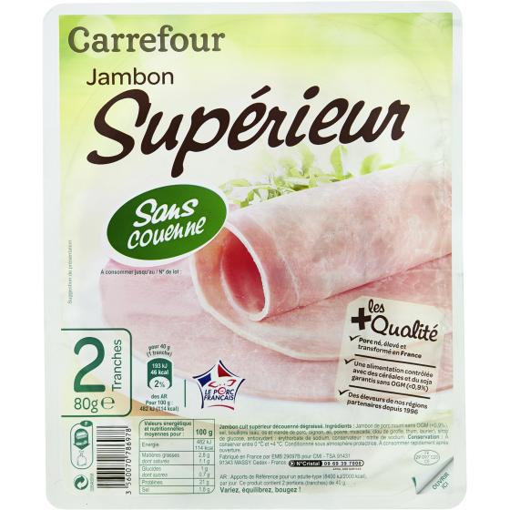 JAMBON SUPERIEUR SANS COUENNE CARREFOUR 80G