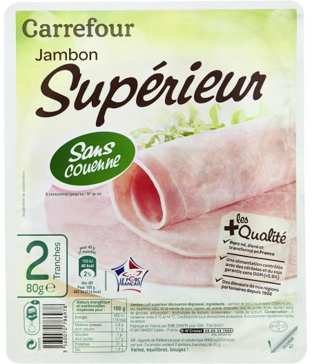 JAMBON SUPERIEUR SANS COUENNE CARREFOUR 80G