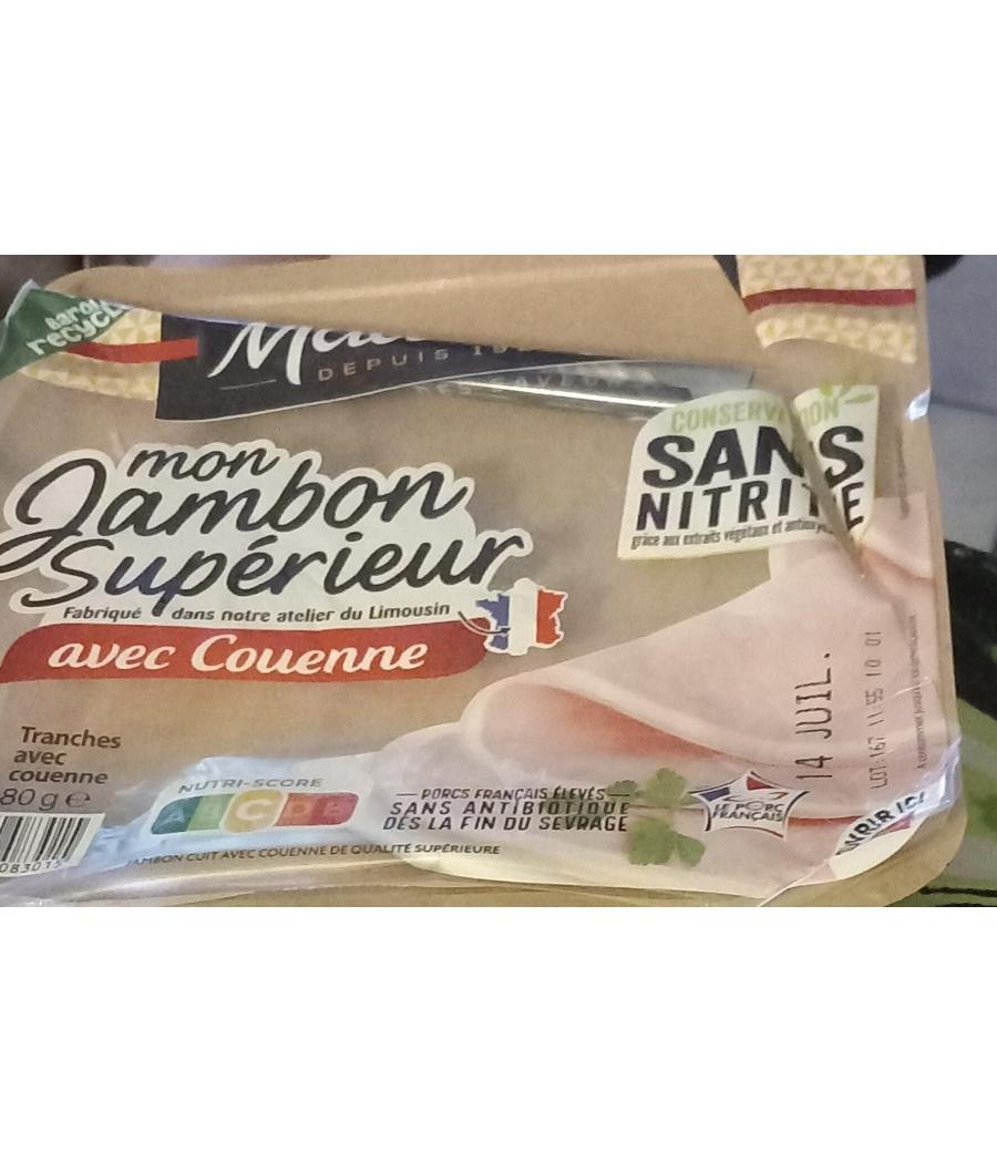 MON JAMBON SUPERIEUR AVEC COUENNE VPF 2TR 80G 2 TRANCHES