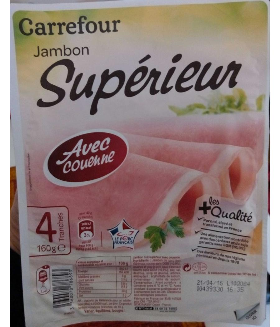 JAMBON SUPERIEUR AVEC COUENNE  160G 4 TRANCHES