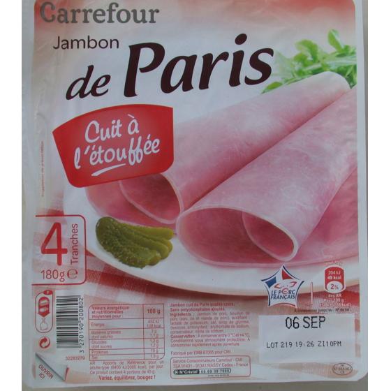 JAMBON DE PARIS, CUIT A L\'ETOUFFEE (4 TRANCHES) 180 G