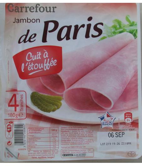 JAMBON DE PARIS, CUIT A L\'ETOUFFEE (4 TRANCHES) 180 G