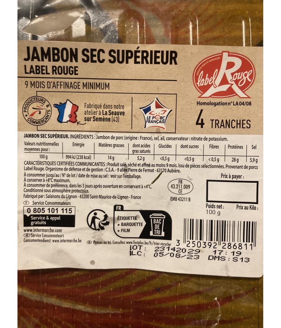 JAMBON SEC LABEL ROUGE 100G