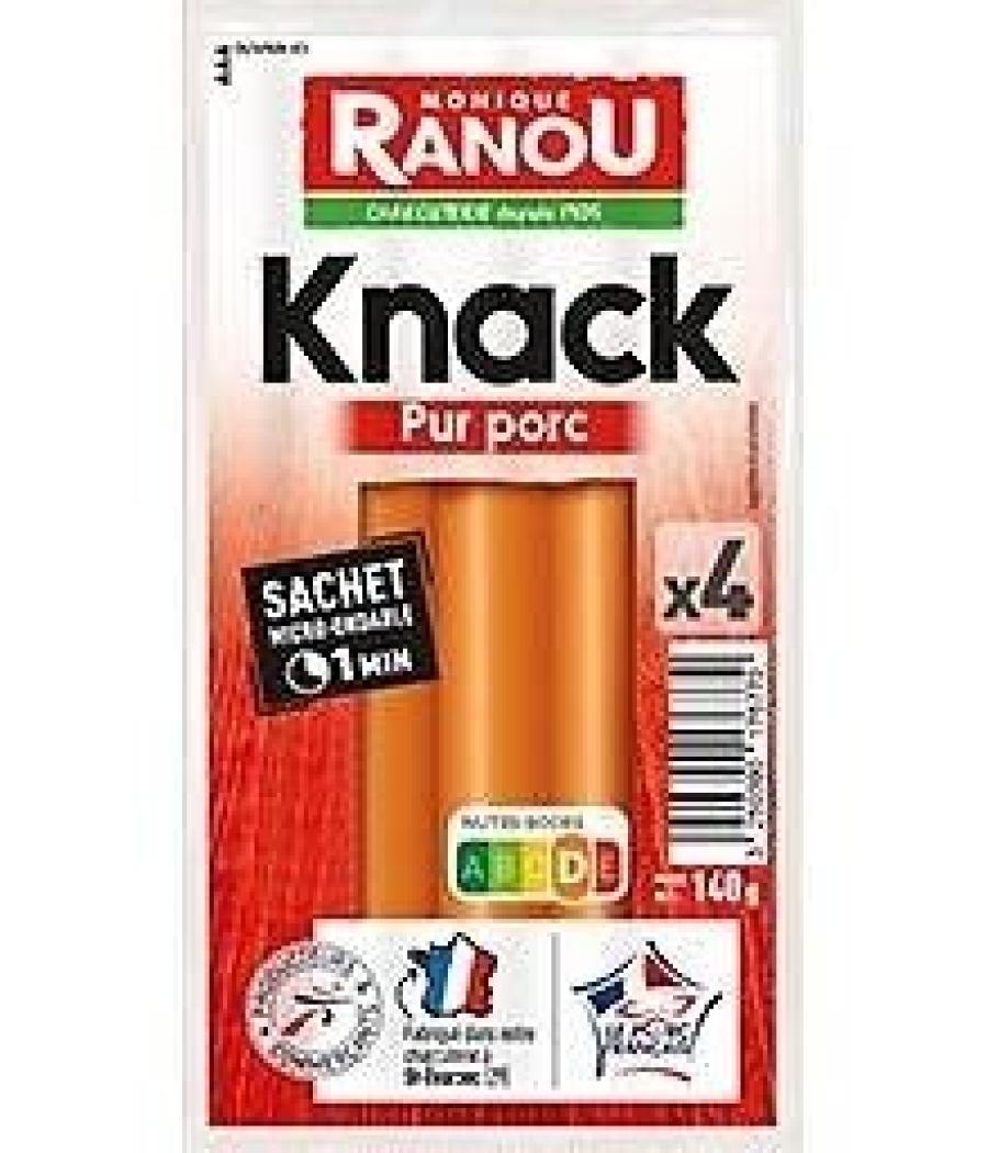 SAUCISSE KNACKS PORC X4 MONIQUE RANOU 140G