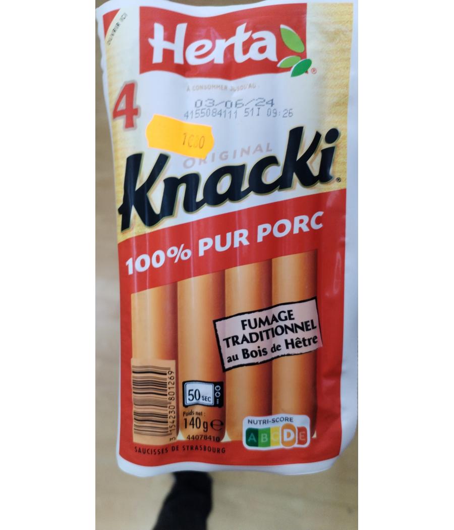 SAUCISSES KNACKI 100% PUR PORC X4 HERTA 140G