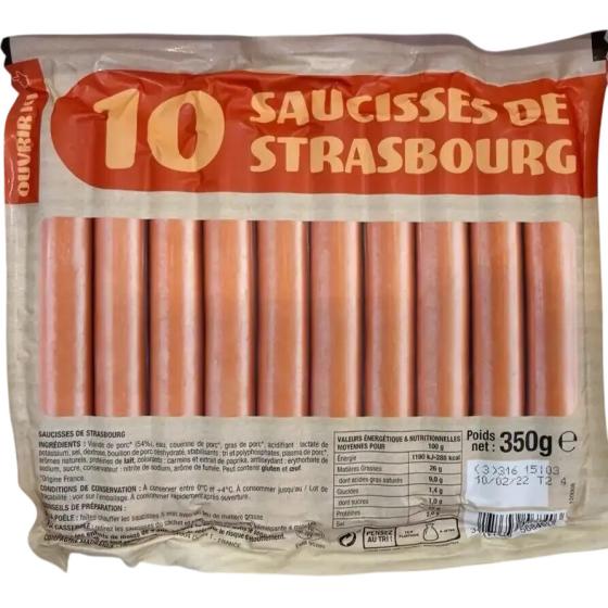 10 SAUCISSES STRASBOURG 350 G