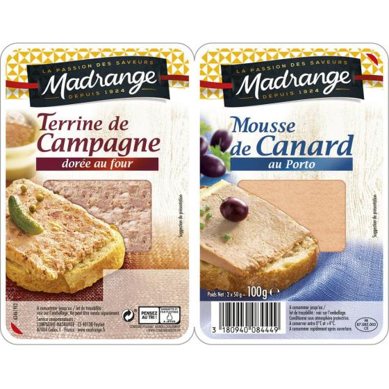 TERRINE DE CAMPAGNE DOREE AU FOUR ET MOUSSE DE CANARD AU PORTO 100G