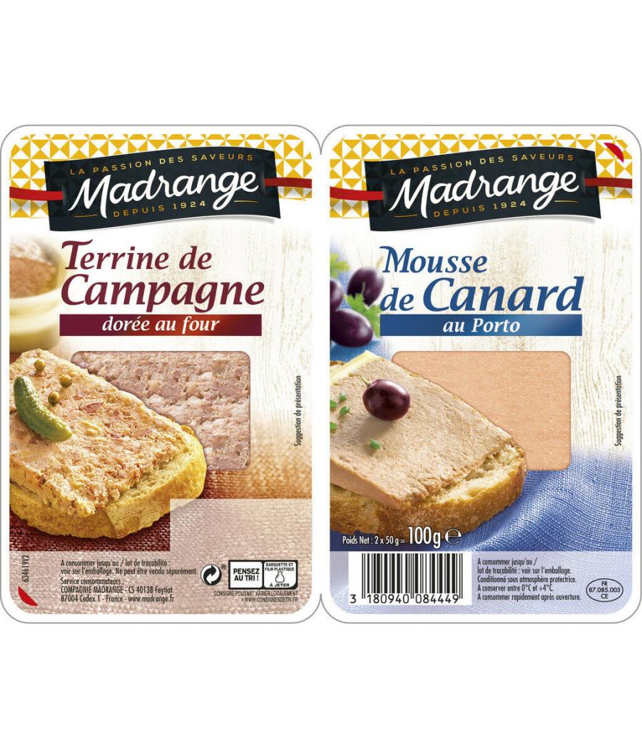 TERRINE DE CAMPAGNE ET MOUSSE DE CANARD MADRANGE 100G