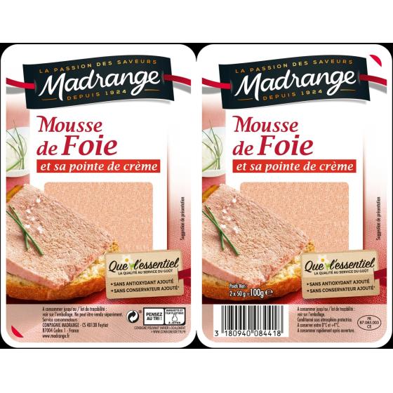 MOUSSE DE FOIE ET SA POINTE DE CREME MADRANGE  2 X 50 G