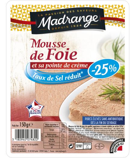 MOUSSE DE FOIE ET SA POINTE DE CREME - TAUX DE SEL REDUIT* (-25%) 150 G