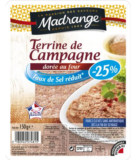 TERRINE DE CAMPAGNE DOREE AU FOUR TAUX DE SEL REDUIT* (-25%) 150 G