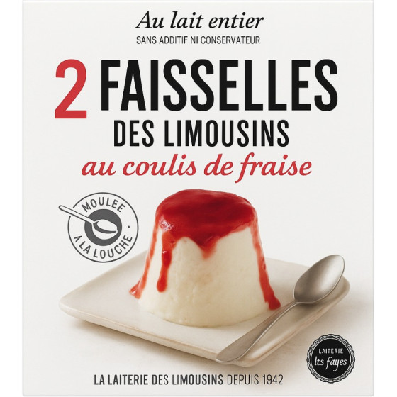 FROMAGE FRAIS FAISSELLES DES LIMOUSINS AU COULIS DE FRAISE LAITERIE LES FAYES 2 X 100G