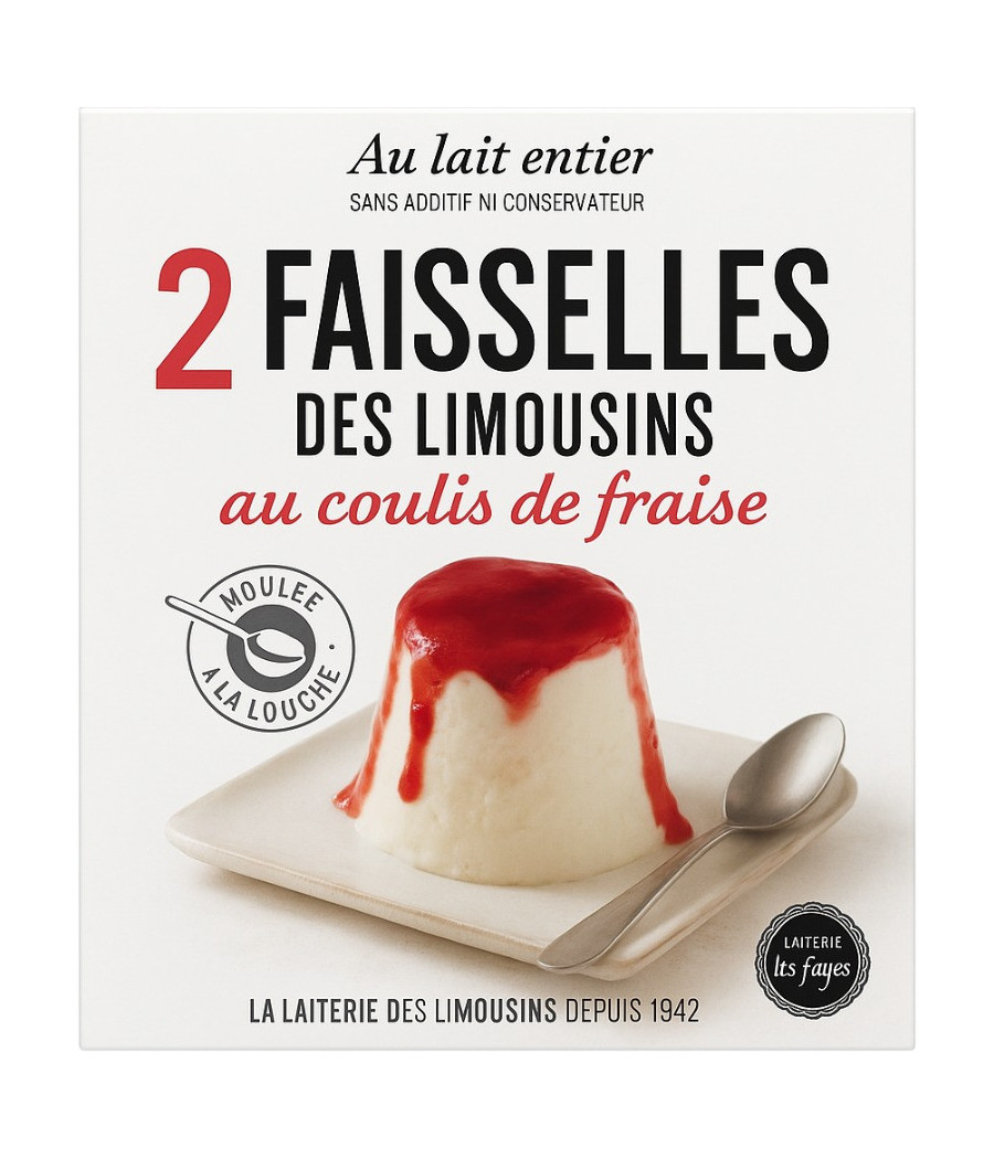 FROMAGE FRAIS FAISSELLES DES LIMOUSINS AU COULIS DE FRAISE LAITERIE LES FAYES 2 X 100G