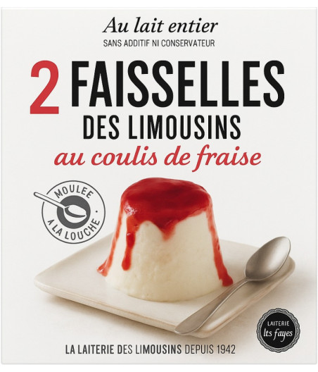 FROMAGE FRAIS FAISSELLES DES LIMOUSINS AU COULIS DE FRAISE LAITERIE LES FAYES 2 X 100G