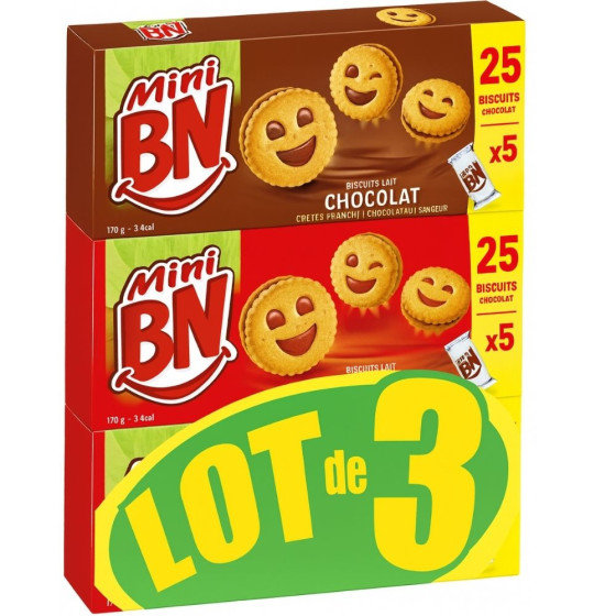 BISCUIT LOT DE 3 MINI BN FRAISE ET MINI BN CHOCOLAT 3X175G