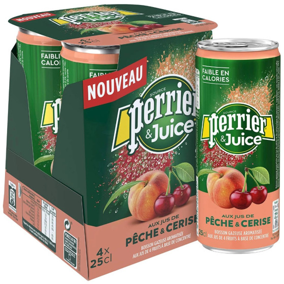 BOISSON PERRIER & JUICE AUX JUS DE PECHE & CERISE 4X25CL