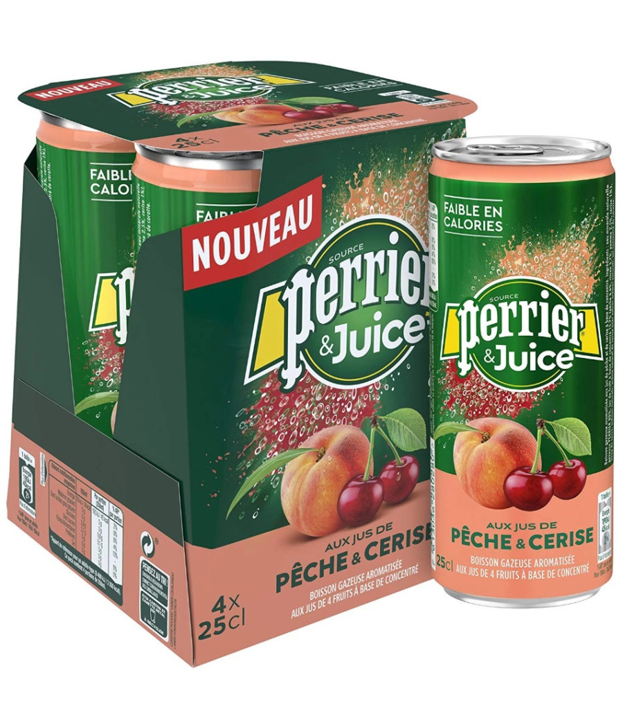 BOISSON PERRIER & JUICE AUX JUS DE PECHE & CERISE 4X25CL