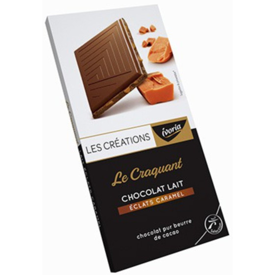 TABLETTE DE CHOCOLAT AU LAIT IVORIA AUX ECLATS DE CARAMEL ET A LA POINTE DE SEL 100G