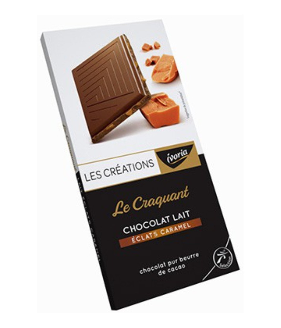 TABLETTE DE CHOCOLAT AU LAIT IVORIA AUX ECLATS DE CARAMEL ET A LA POINTE DE SEL 100G