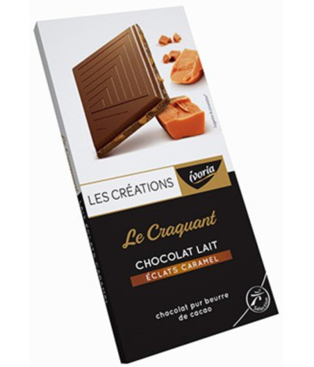 TABLETTE DE CHOCOLAT AU LAIT IVORIA AUX ECLATS DE CARAMEL ET A LA POINTE DE SEL 100G